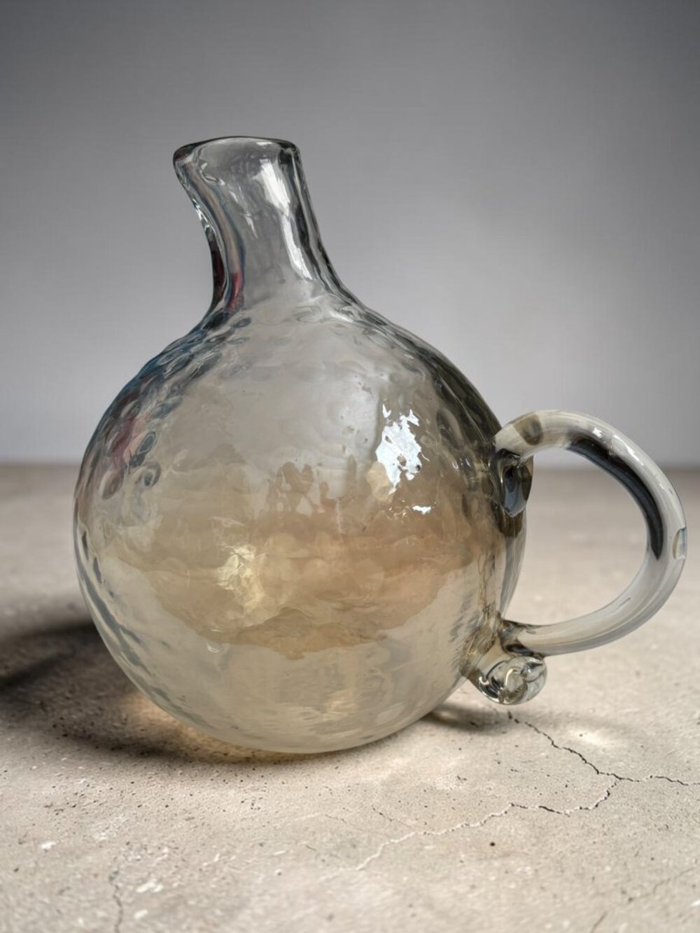 Handcrafted Clear Pebble Glass Pitcher With Textured Finish & Curved Handle Made